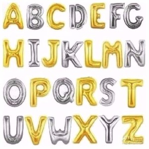 BALAO METALIZADO DOURADO E PRATA NUMEROS E LETRAS 40CM