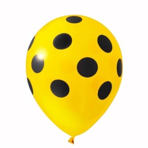 BALÃO LISO REDONDO 10 BOLINHA AMARELO/PRETO COM 25 RIBERBALL
