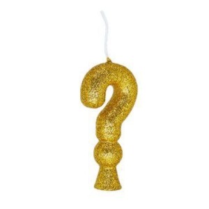 VELA CINTILANTE GLITTER DOURADA INTERROGAÇÃO REGINA