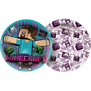PRATO PAPEL REDONDO 18CM MINECRAFT GRAFITE COM 12 REGINA