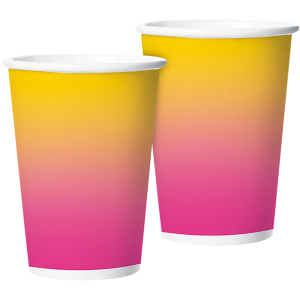 COPO PAPEL 180 ML FESTA COLORS OMBRE ROSA AMARELO COM 8 REGINA