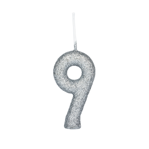 VELA CINTILANTE GLITTER PRATA NUMERO  9 REGINA