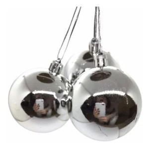 BOLA NATAL LISA 3CM COM 12 UNIDADES PRATA