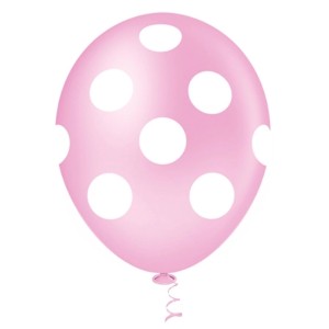 BALÃO 10 COM 25 UNIDADES DECORAÇÃO ROSA COM BOLINHAS BRANCO PIC PIC