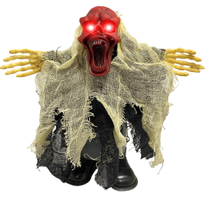 Boneco Elétrico Caveira Fantasma Boca Aberta Olhos de LED e Movimentos