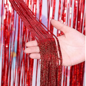 CORTINA METALIZADA ENFEITE VERMELHA 1M x 2M - KIN FESTAS