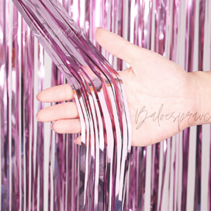 CORTINA METALIZADA ENFEITE ROSA CLARO 1M x 2M - KIN FESTAS